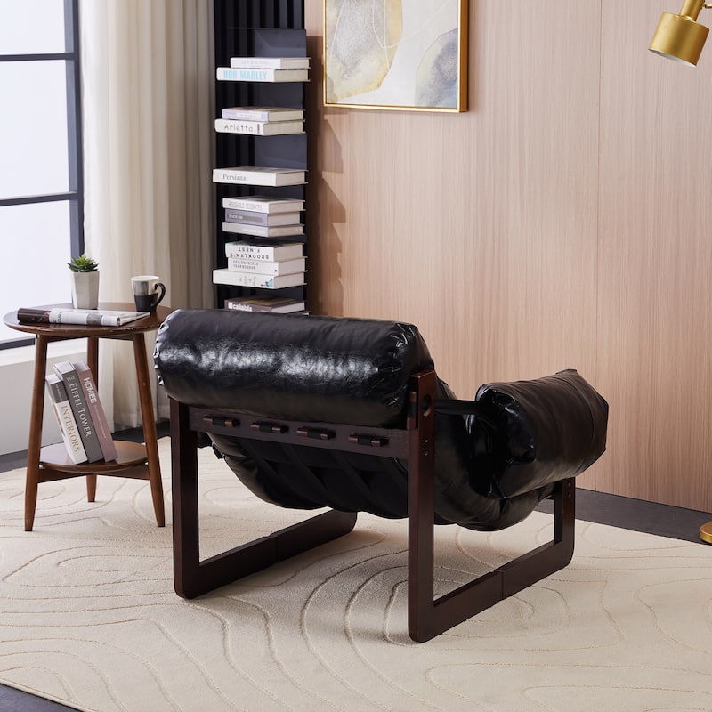 Medieval Modern Lounge Chair Removable Armrests Vintage Leather Antique Black Living Room Study