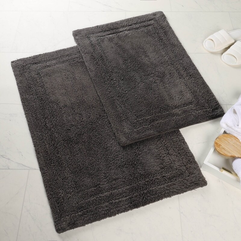Superior Solid Bordered Cotton Washable Non-Slip Bath Rug Runner or Rug Set