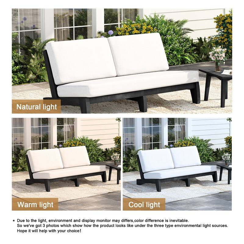 3 Seat Wood 64" W Outdoor Patio Sofa with Cushion