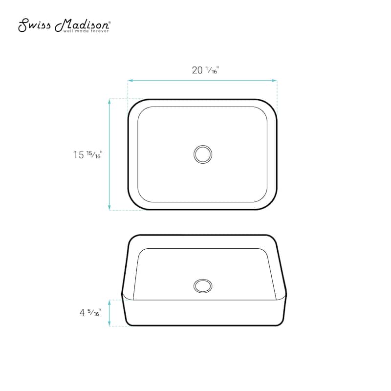 Bastille Rectangle Ceramic Vessel Sink - 20.05" x 15.95" 4.3"