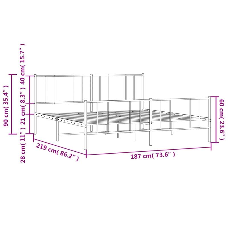 vidaXL Metal Bed Frame with Headboard, No Mattress