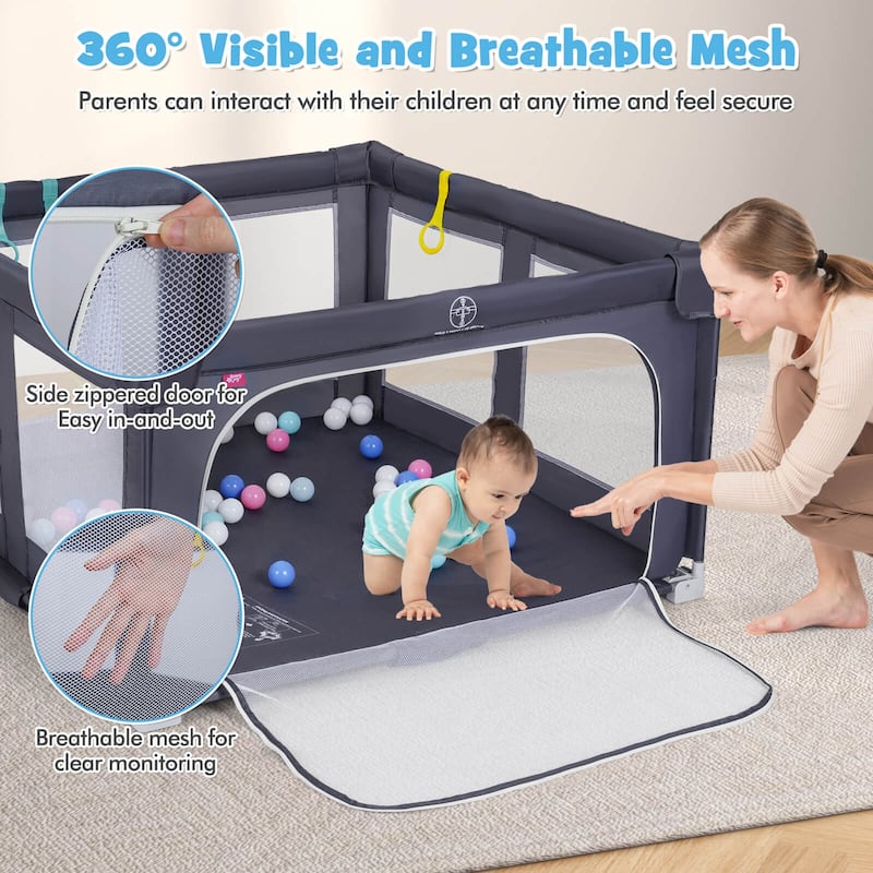 Honeyjoy Large Baby Playpen 50" x 50"/59" x 59" with Zipper Gate 50