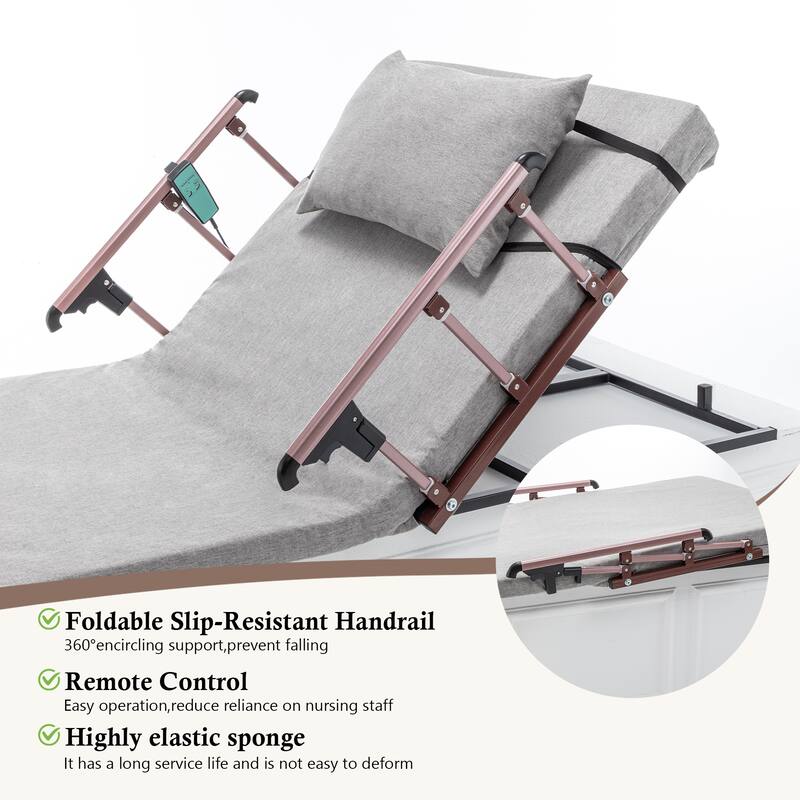 Electric Adjustable Bed Backrest with Safety Rails & Remote