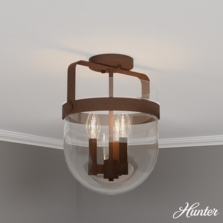 Hunter Karloff Clear Glass 3 Light Flush Mount Ceiling Light - Rustic, Industrial, Transitional