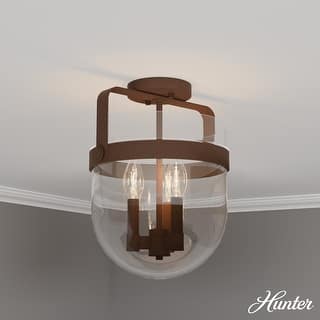 Hunter Karloff Clear Glass 3 Light Flush Mount Ceiling Light - Rustic, Industrial, Transitional