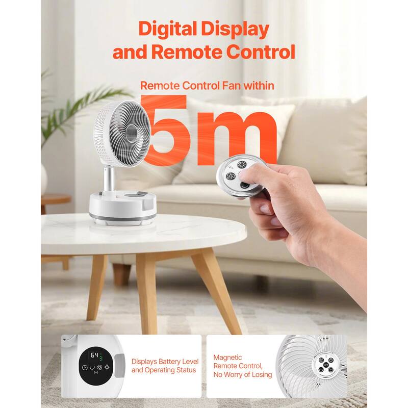 8 inch Foldable Rechargeable Oscillating Fan 3 in 1 Remote 8 Speeds