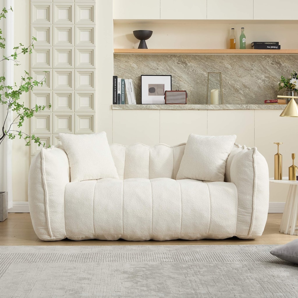 Soft Bean Bag Chair for Adults, Cozy Lazy Bean Bag Sofa, 2 Seat with Armrests for Home