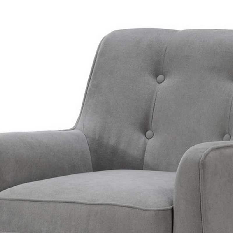 Kina 28 Inch Accent Chair, Light Gray Fabric, Button Tufted, Angled Legs