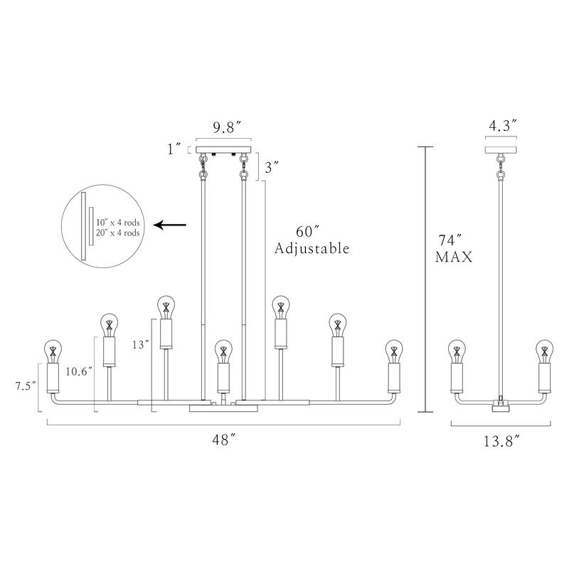 Modern Transitional 12-Light Wheel Chandelier Linear Kitchen Island Pendant Lights - 48"W x 13.8"D x 24" - 74"H