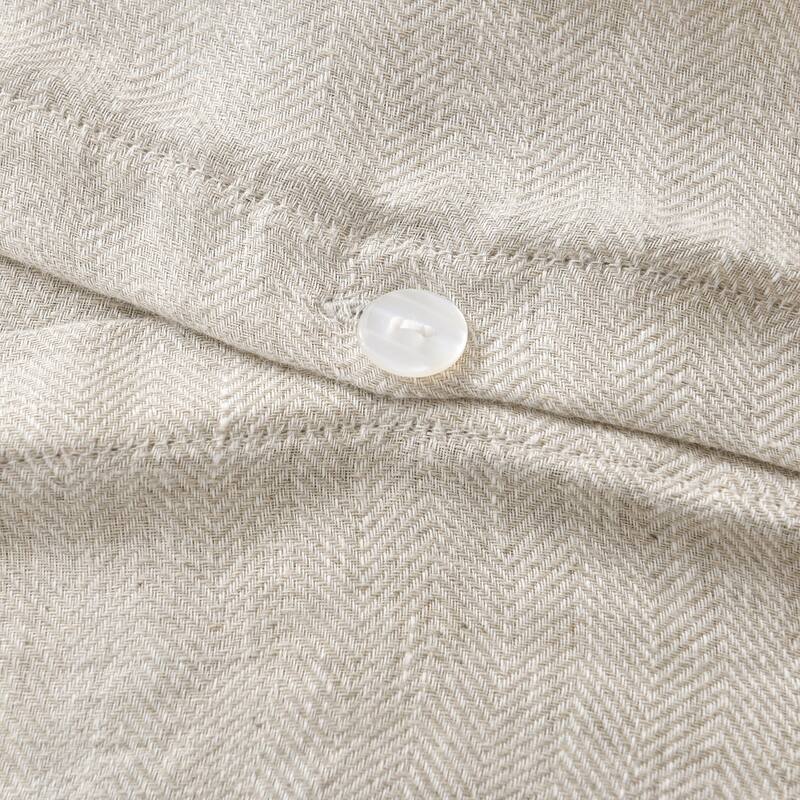 WHOLINENS Stone Washed French Linen Duvet Set, Herringbone Design