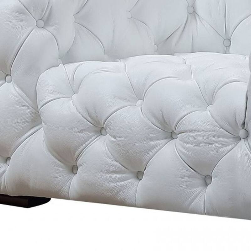 HomeRoots 57" White And Black Top Grain Leather Tufted Arm Chair - 57' X '29' X '42