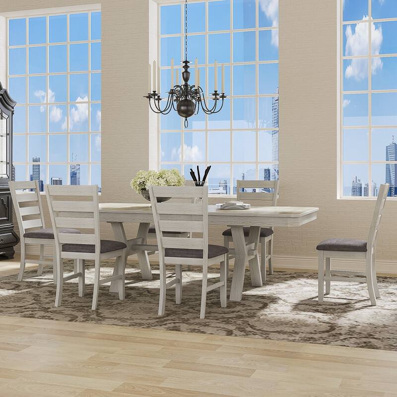VECELO Solid Wood Dining Chairs Set of 2/4/6 with Linen Fabric Seating - Set of 6 - Grey
