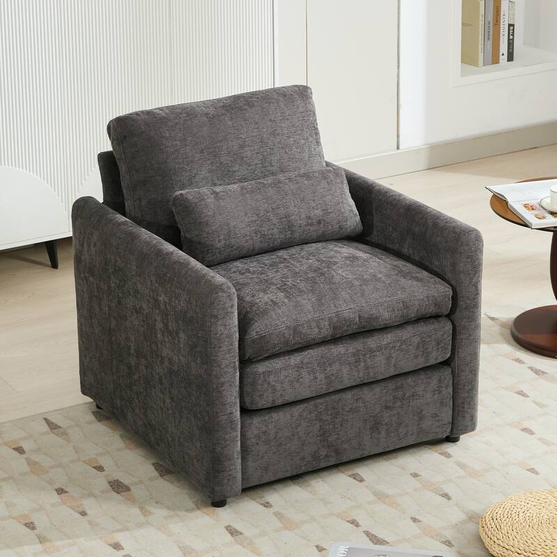 Living Room Cloud Plush Upholstered Sofa with Double Cushion - Grey - Single Sofa