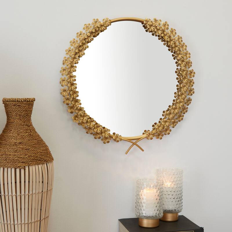 CosmoLiving by Cosmopolitan Gold Metal 3D Floral and Leaf Wall Mirror - Gold - 22"W, 22"H