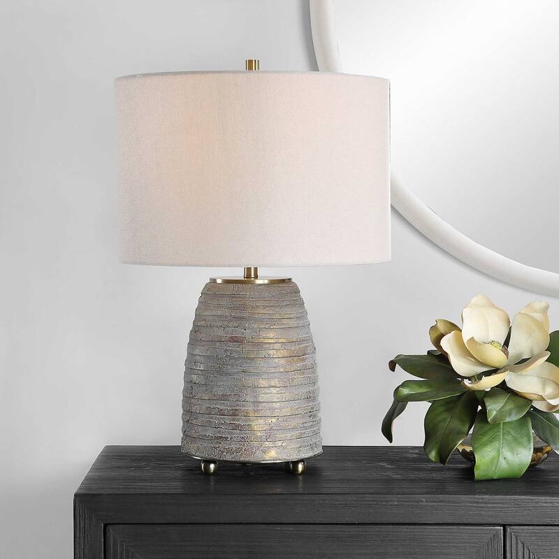Textured Table Lamp with Drum Shade - 22.5" - Patina Green