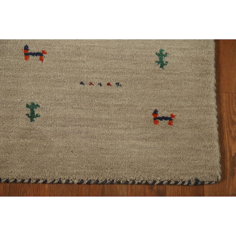 Hand Knotted Oriental 100% Wool Carpet Tribal Animal Pictorial Beige & Ivories Gabbeh Area Rug - 4' 10'' X 2' 10''