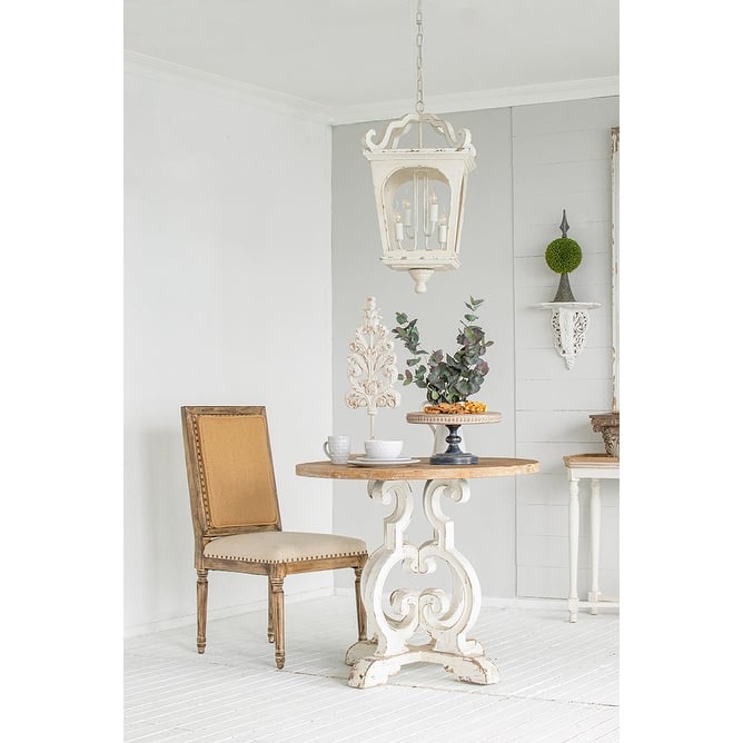 4 - Light Wood Chandelier, Hanging Light Fixture with Adjustable Chain for Kitchen Dining Room Foyer Entryway, Bulb Not Included