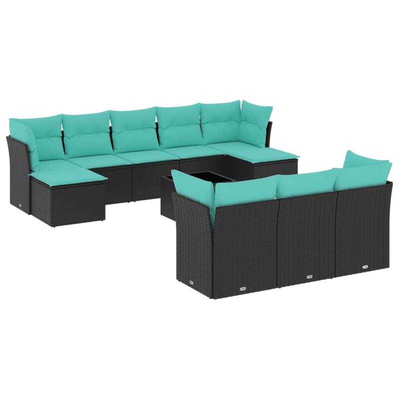 vidaXL 10/11 Piece Patio Sofa Set with Cushions Black/Brown/Gray Poly Rattan - 21.7 x 24.4 x 27.2