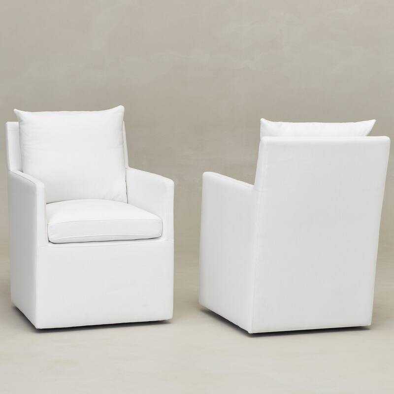 KINWELL Performance Fabric Upholstered Rolling Dining Armchair (Set of 2)