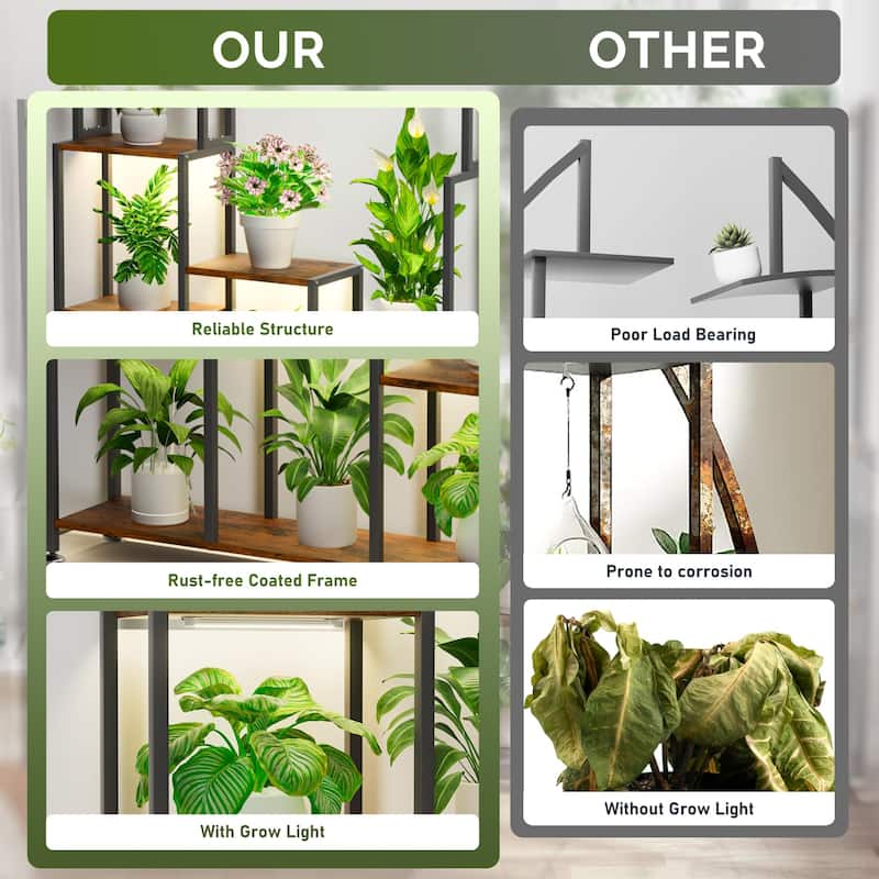 Plant Stand Indoor with Grow Light - 71 Inches Tall Plant Shelf 8 Tiered Metal Plant Stand, Square Flower Stand Display Rack