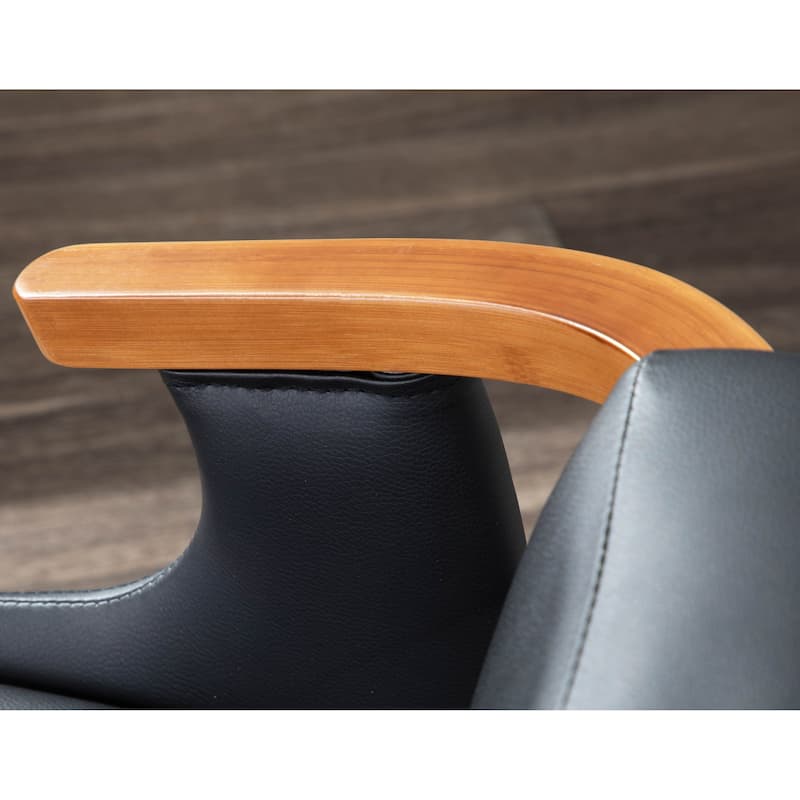 Oracle Mid-Century Modern Dining Chair in Faux Leather, Black Metal, & Walnut Wood
