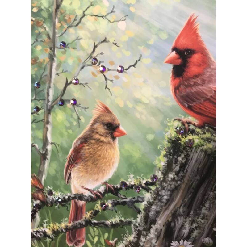 10" x 10" Green Brown Cardinals The Meadow Embellished Pizazz Wall Art