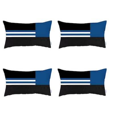 HomeRoots Set Of Four 20" X 12" Blue Striped Zippered Handmade Polyester Lumbar Pillow