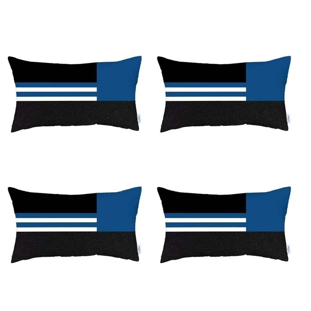HomeRoots Set Of Four 20" X 12" Blue Striped Zippered Handmade Polyester Lumbar Pillow