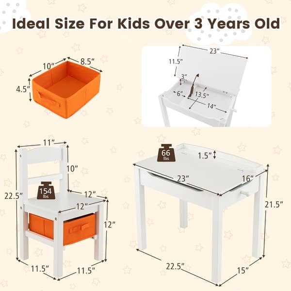 dimension image slide 2 of 3, Gymax Kids Table and Chair Set Wood Activity Study Desk w/ Storage