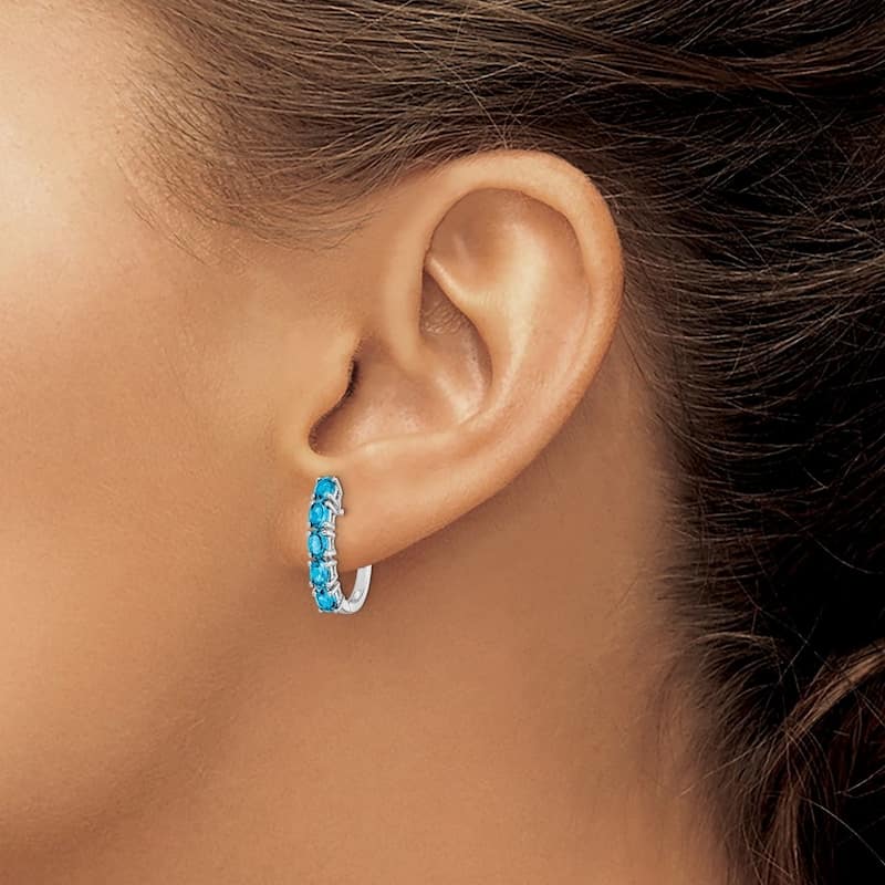 Curata 925 Sterling Silver Hinged post Polished London Blue Topaz Hinged Hoop Earrings - 20x18mm Wide 4mm Thick