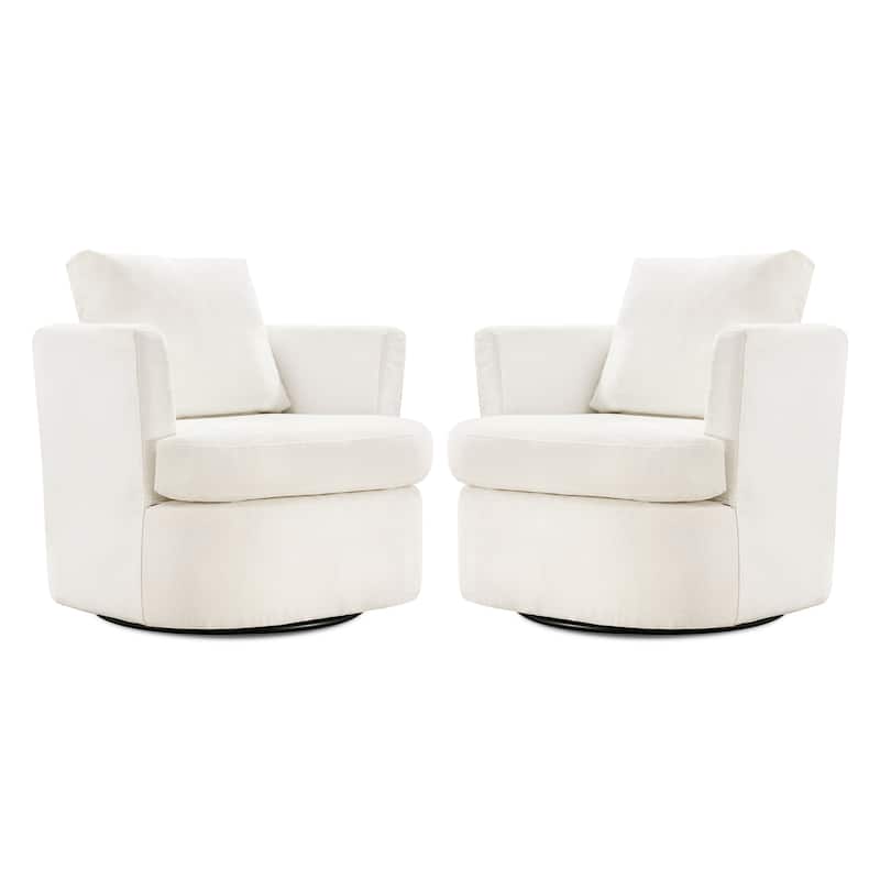 Modern Chenille Upholstered Swivel Accent Barrel Chair Set Modern Swivel Armchair for Living Room - Beige Set of 2