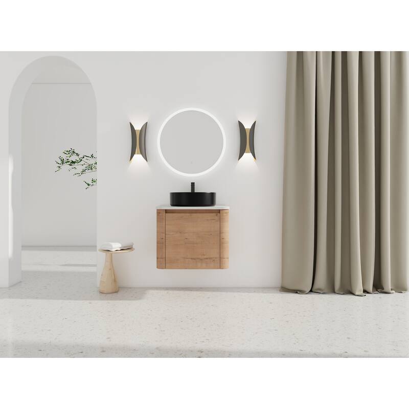 24'' Wall-Mounted Bathroom Vanity With Ceramic Art Sink & 1-Soft-Close Door,KD-Packing, Plywood