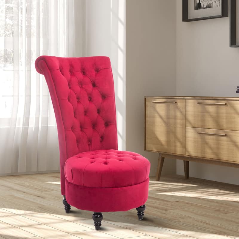 Red Modern 25.5" High Back Upholstered Buttons Tufted Accent Chair with Thick Padding and Rubber Wood Legs