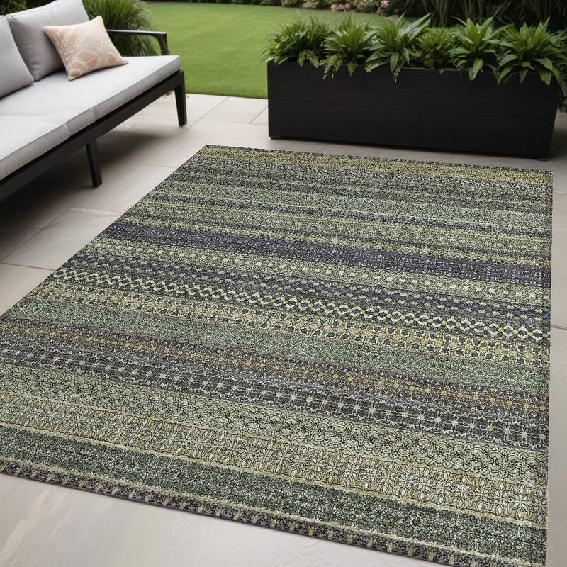 Tax Stripe Weather Resistant Timeless Fusion Outdoor Rug - 5' X 8' - Green