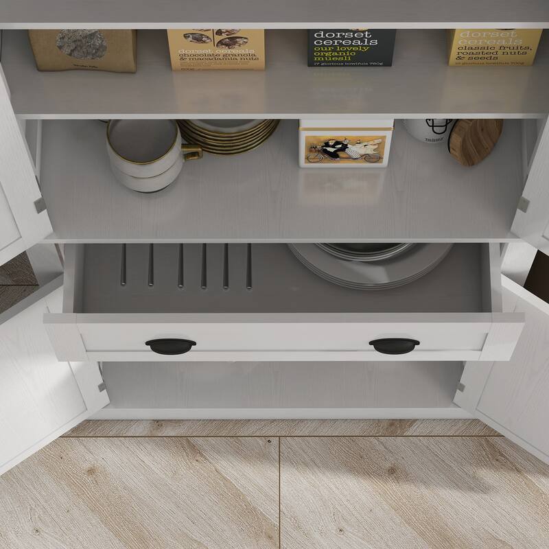 72.5" Kitchen Pantry Cabinet, Traditional Freestanding Storage Cabinet with 4 Doors, Drawer and 3 Adjustable Shelves