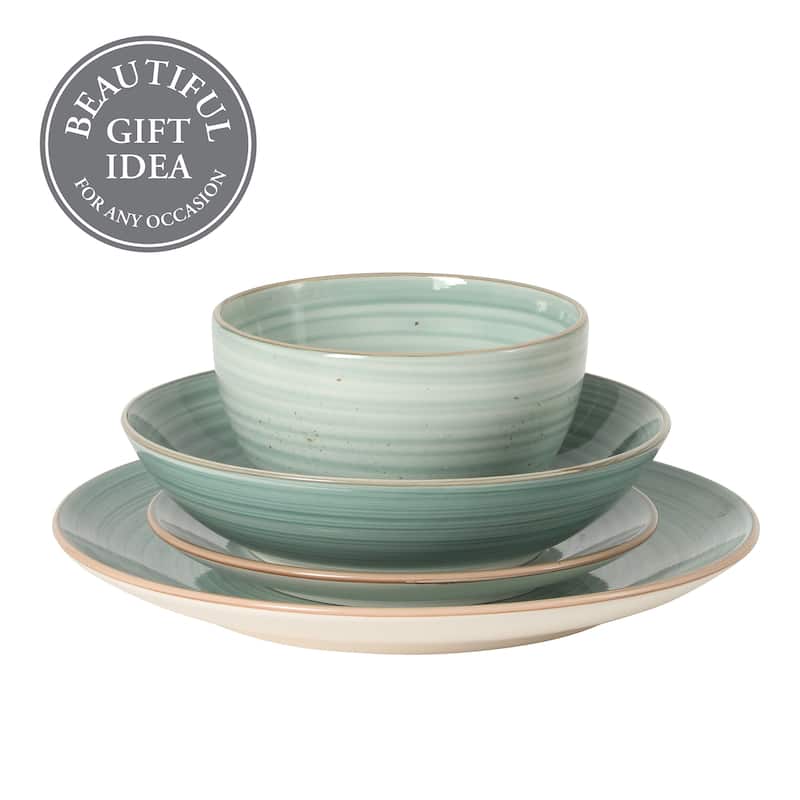 Gibson Home Stonebury 16 Piece Plates and Bowls - Handpainted Stoneware Dinnerware Set - Service for 4