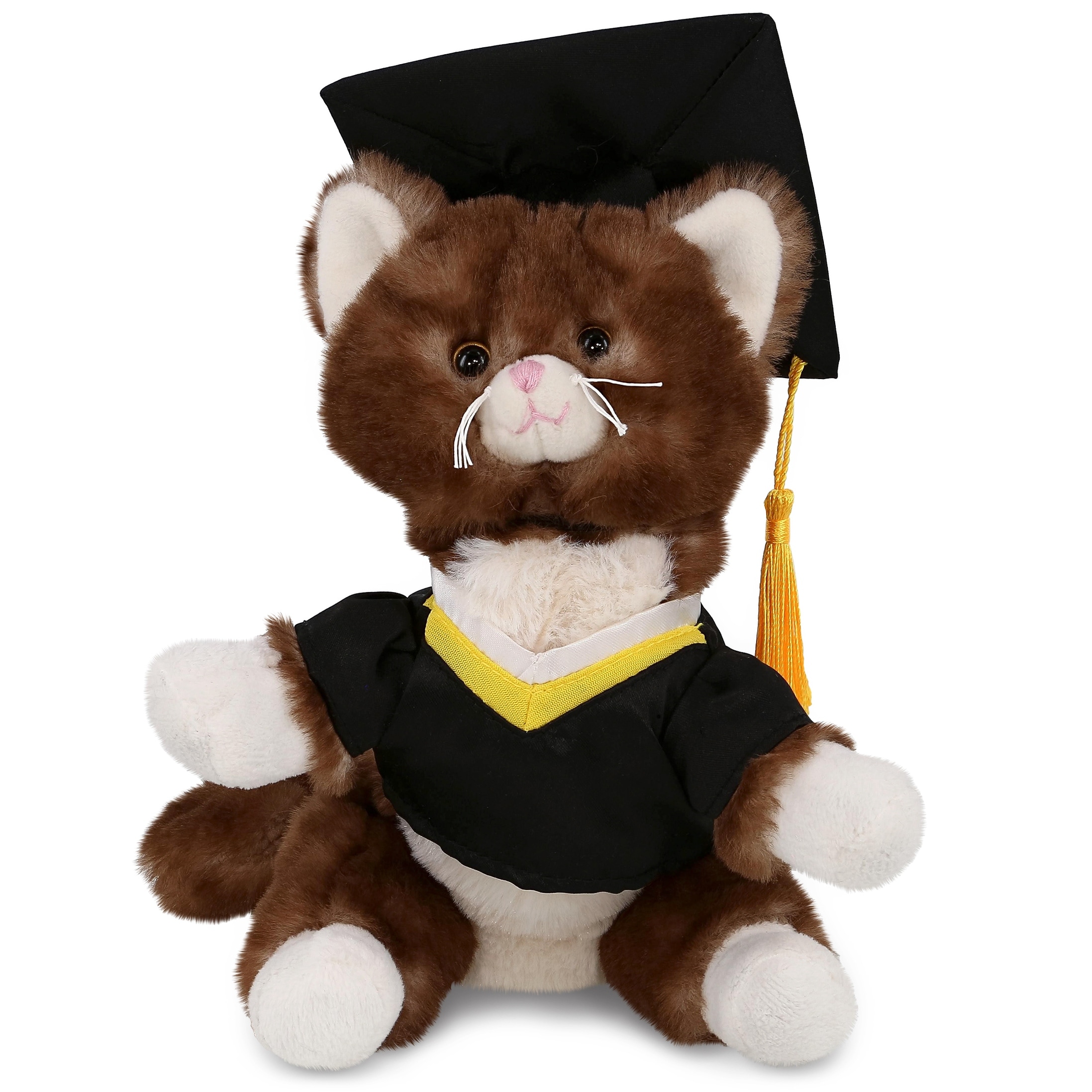 DolliBu Brown Cat Graduation Plush Toy with Gown and Cap with Tassel 7 inches