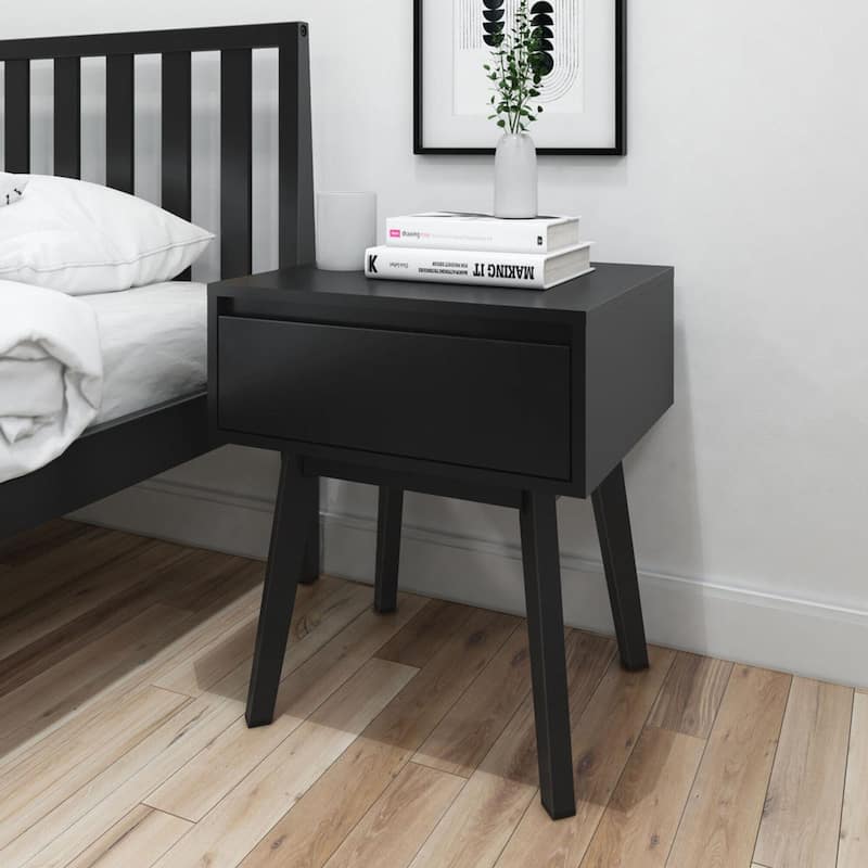 Plank and Beam Scandinavian Nightstand with 1 Drawer - Set of 2