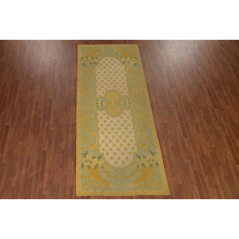 Flat-Weave Vegetable Dye Savonnerie Runner Rug Wool Carpet - 4'3" x 10'1"