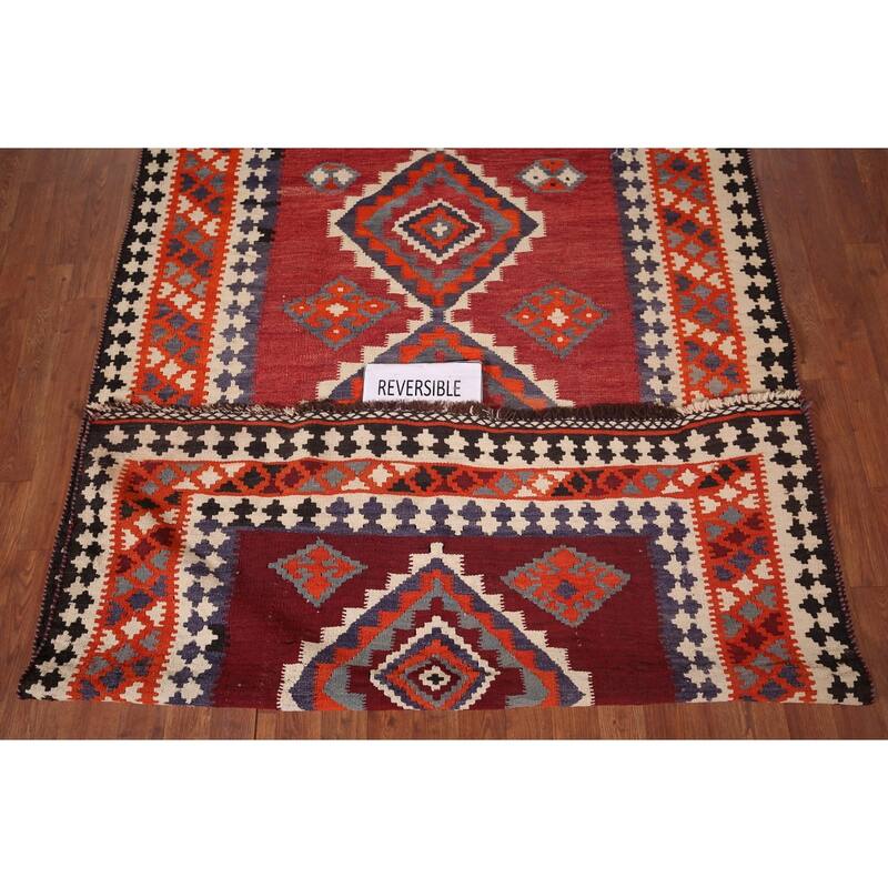 Geometric Kilim Qashqai Persian Area Rug Flatweave Wool Carpet - 5'1"x 7'3"