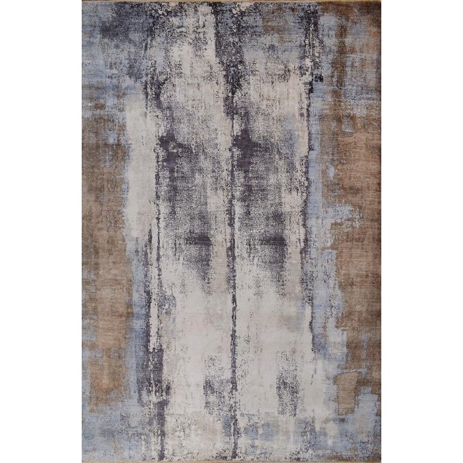 Fine Pure Silk hand-knotted Silk Beige/Orange/Gold Area Rug - 8' x 10'