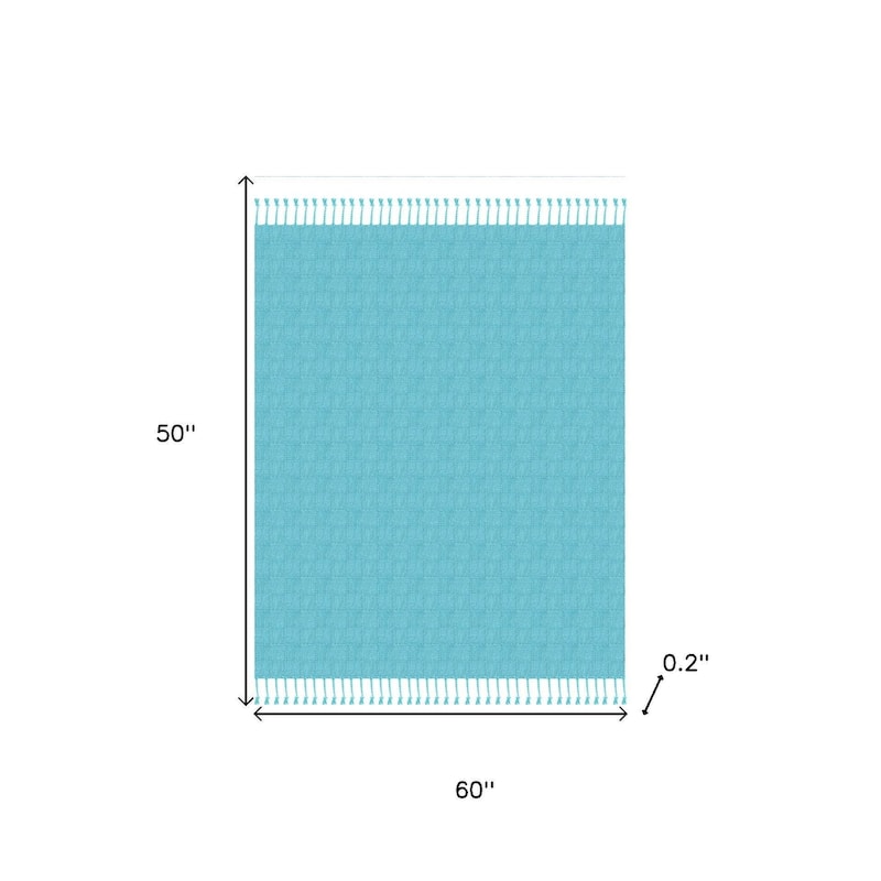 HomeRoots 50" X 60" Blue Woven Cotton Throw Blanket with Fringe