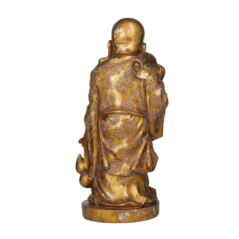 Polystone Meditating Buddha Sculpture with Engraved Carvings and Relief Detailing - Brown or Bronze