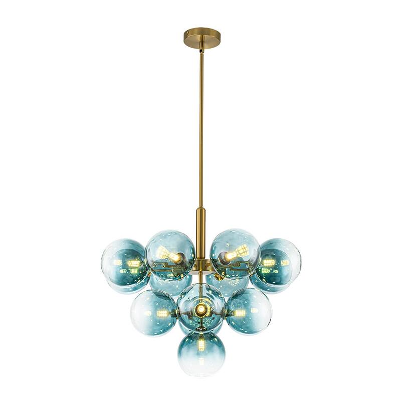Glam Cluster Blue Tinted Glass Globe Round Tiered Chandelier 24.8 in