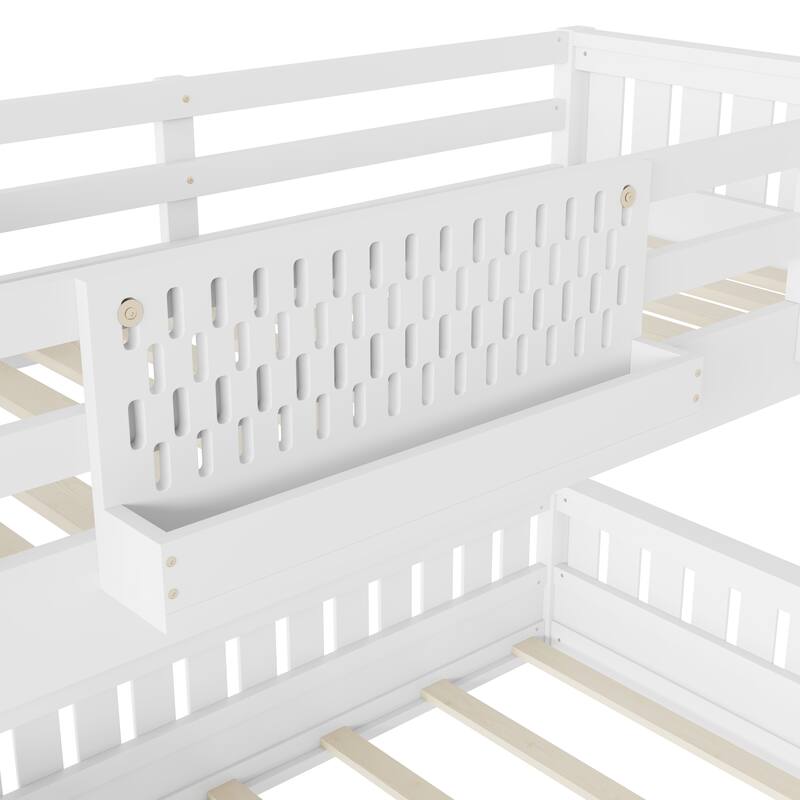 Roomfitters Bunk Bed with Bookshelf and Pegboard, Solid Wood Split Frame