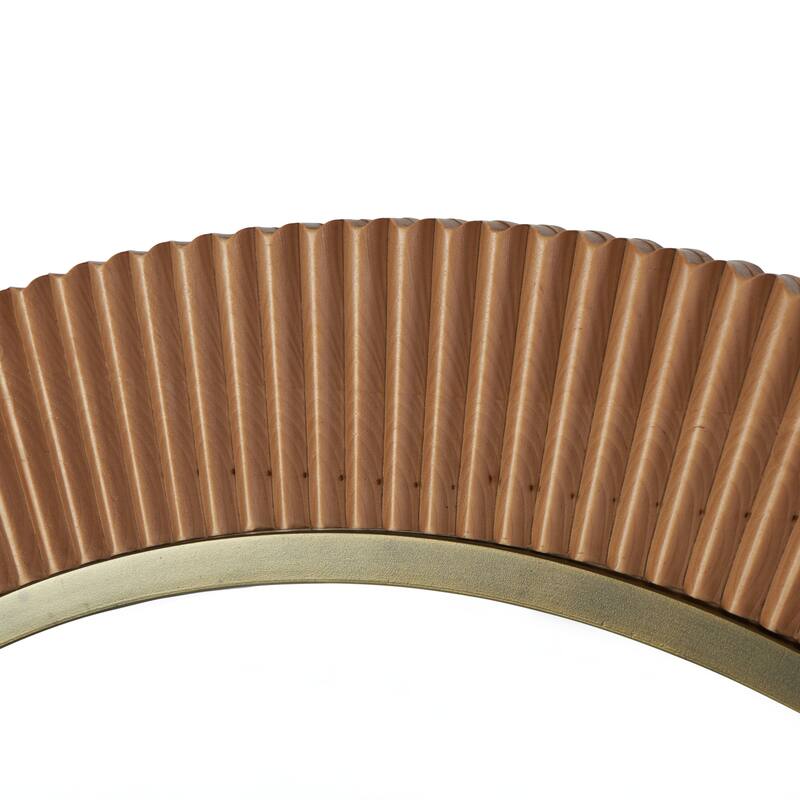 Brown Wood Fluted Room Wall Mirror with Scalloped Edge