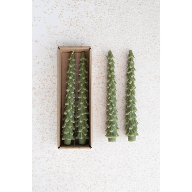Unscented Tree Shaped Taper Candles, Set Of 2