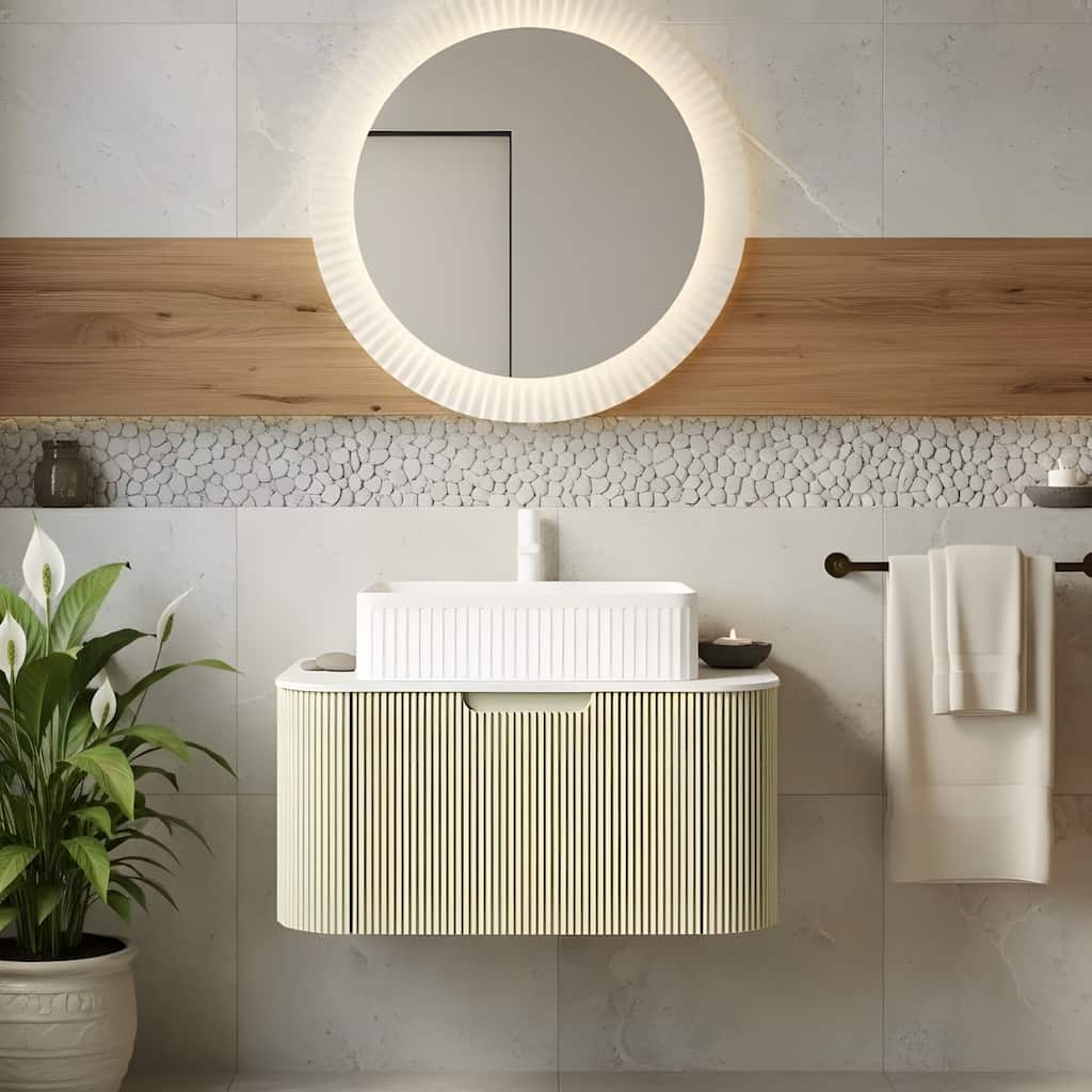 Wall Mounted Bathroom Vanity with White Rectangular Ceramic Basin