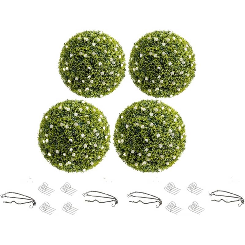 4 Pack 12.5" Artificial Flowers Topiary Balls for Home Decor, Wedding - 12.6 inch - White