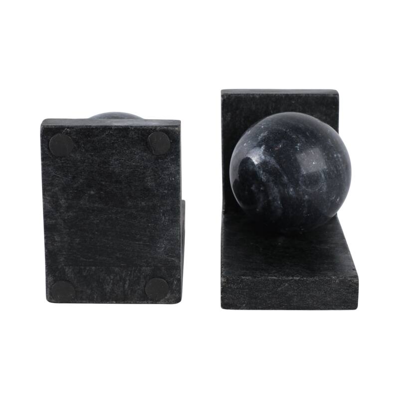 Stone Bookends Decorative L-Shaped with Geometric Sphere (Set of 2) - 4" x 3" x 6"